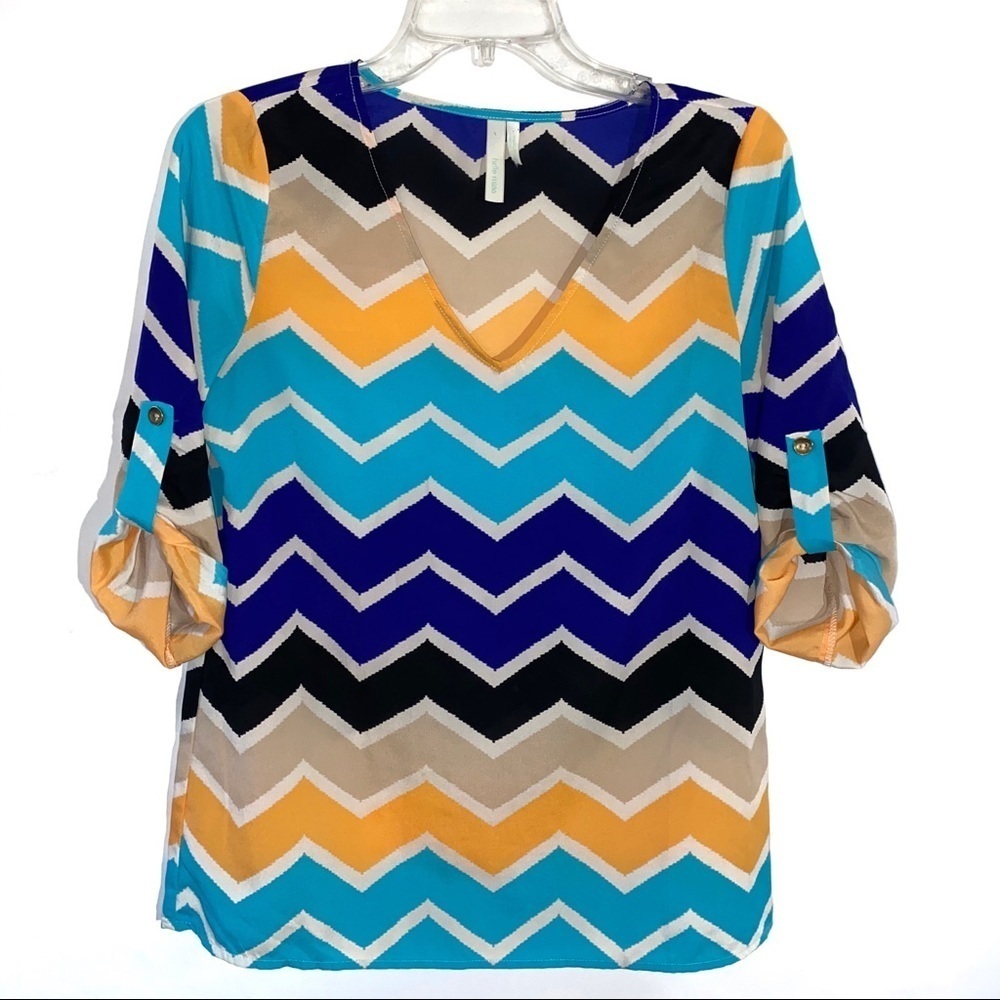 Hello Miss Multicolor Chevron Blouse Small